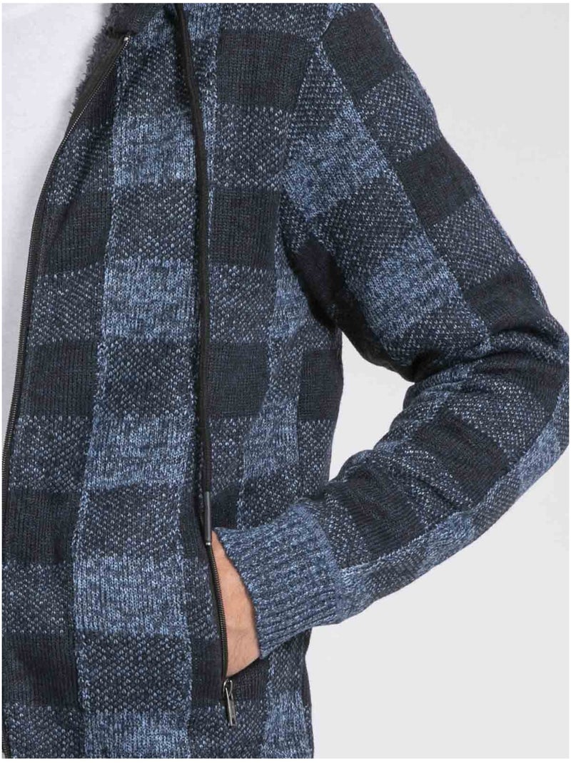 Gilet capuche carreaux doublé sherpa LAMACAO Bleu - Kiabi