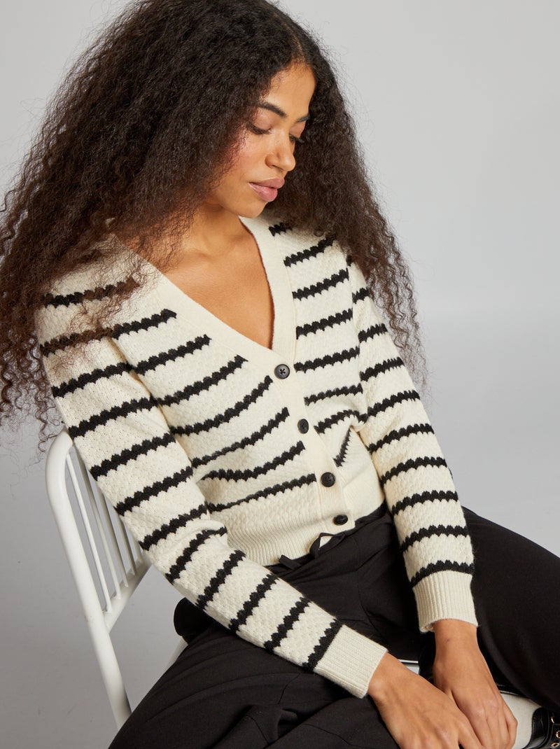Gilet cardigan Blanc/noir - Kiabi
