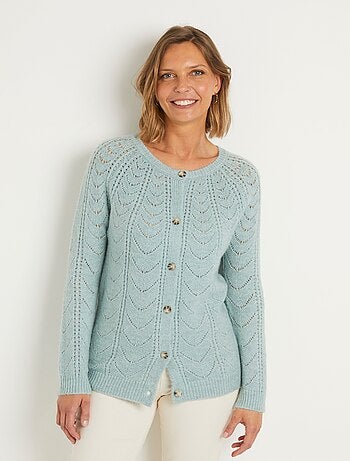 Gilet cardigan boutonné chiné ajouré col rond - Afibel