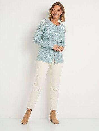 Gilet cardigan boutonné chiné ajouré col rond - Afibel