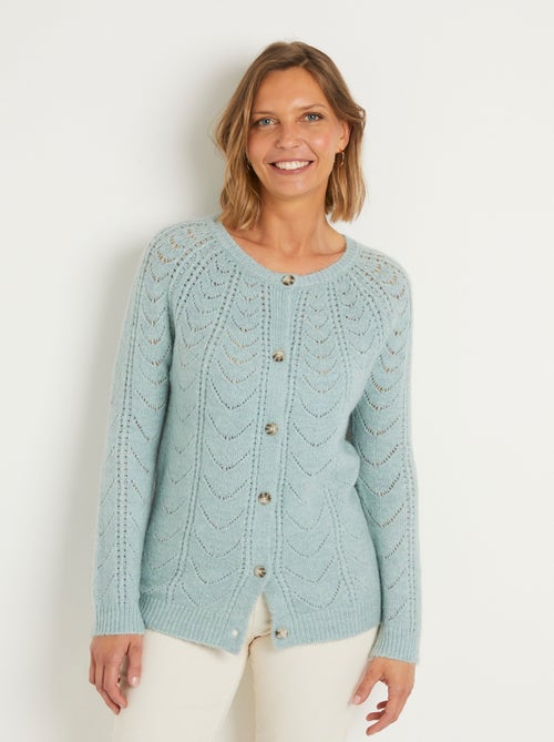 Gilet cardigan boutonné chiné ajouré col rond - Afibel - Kiabi