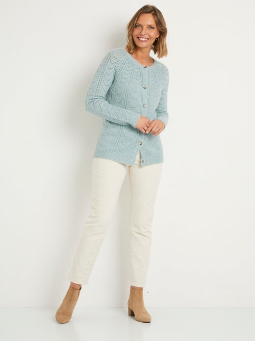Gilet cardigan boutonné chiné ajouré col rond - Afibel - Kiabi