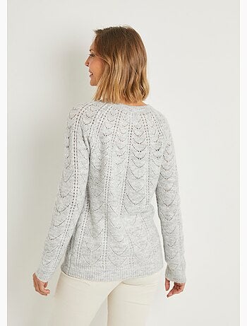 Gilet cardigan boutonné chiné ajouré col rond - Afibel