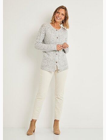 Gilet cardigan boutonné chiné ajouré col rond - Afibel