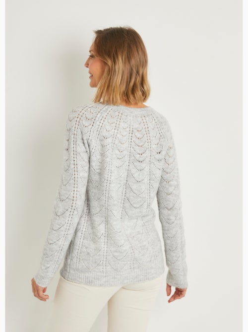 Gilet cardigan boutonné chiné ajouré col rond - Afibel - Kiabi
