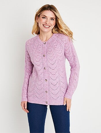 Gilet cardigan boutonné chiné ajouré col rond - Afibel