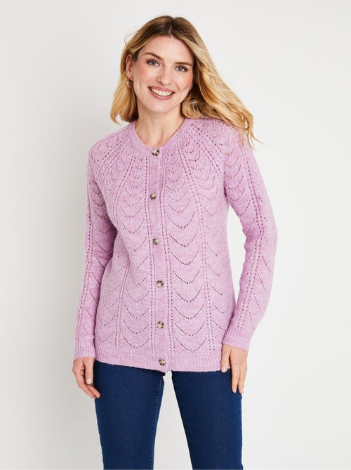 Gilet cardigan boutonné chiné ajouré col rond - Afibel - Kiabi