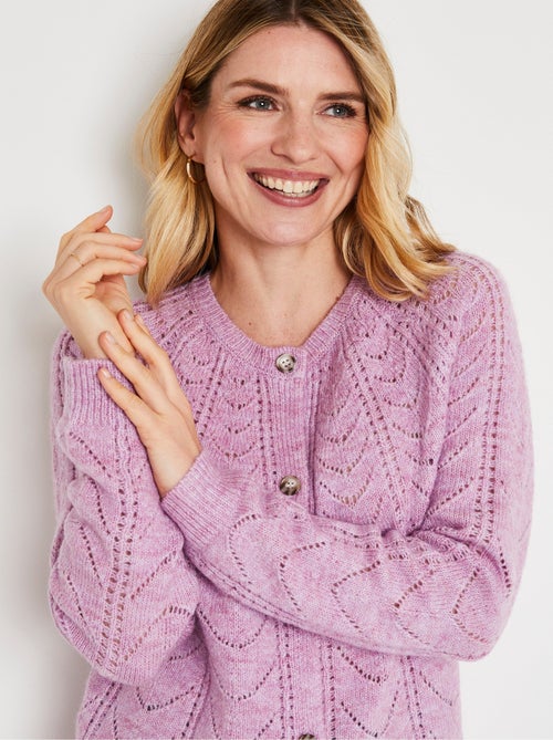 Gilet cardigan boutonné chiné ajouré col rond - Afibel - Kiabi