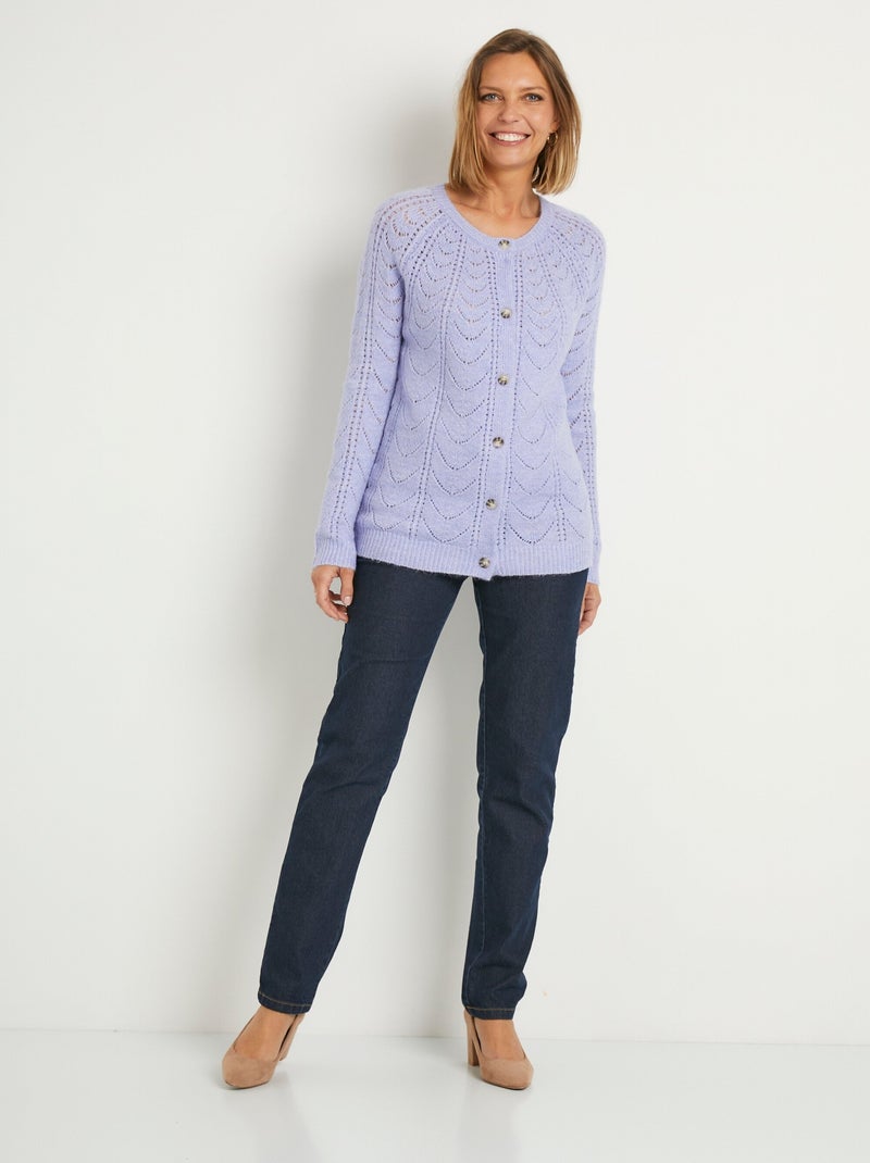 Gilet cardigan boutonné chiné ajouré col rond - Afibel Parme - Kiabi