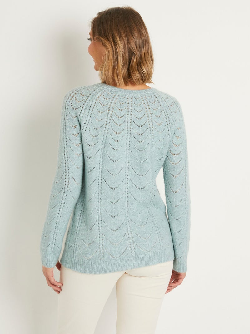 Gilet cardigan boutonné chiné ajouré col rond Bleu turquoise - Kiabi