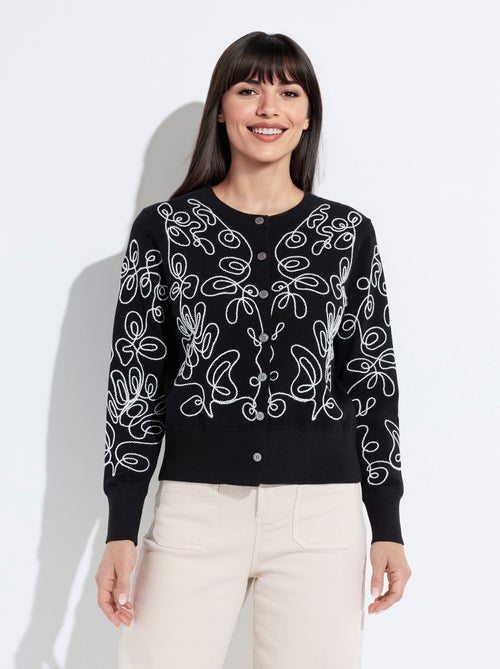 Gilet cardigan boutonné court brodé - Afibel - Kiabi