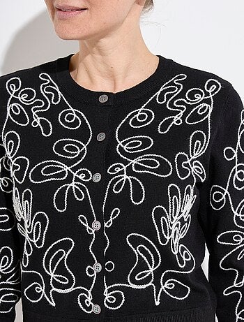 Gilet cardigan boutonné court brodé