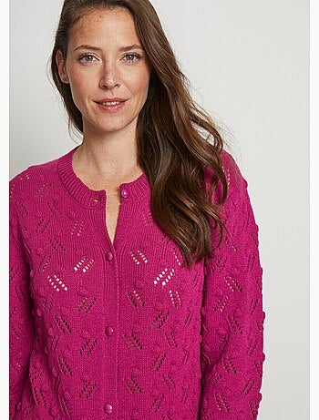 Gilet cardigan boutonné court maille boules - Afibel