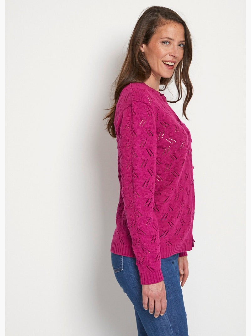 Gilet cardigan boutonné court maille boules - Afibel Violet - Kiabi