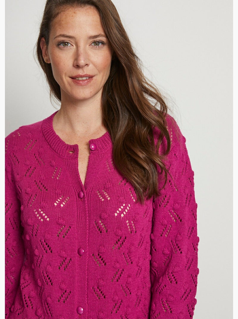 Gilet cardigan boutonné court maille boules - Afibel Violet - Kiabi