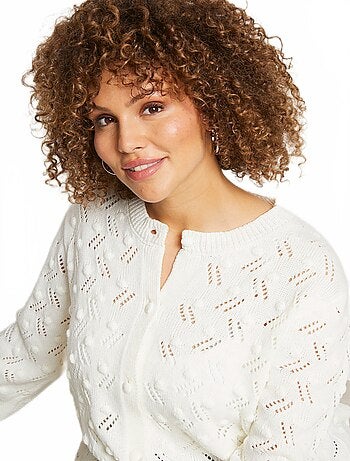 Gilet cardigan boutonné court maille boules