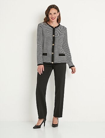 Gilet cardigan boutonné rayé col rond boutons dorés