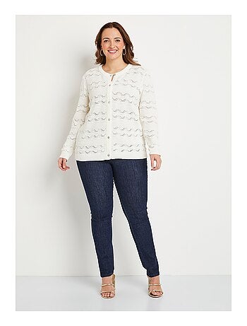 Gilet cardigan court ajouré boutonné