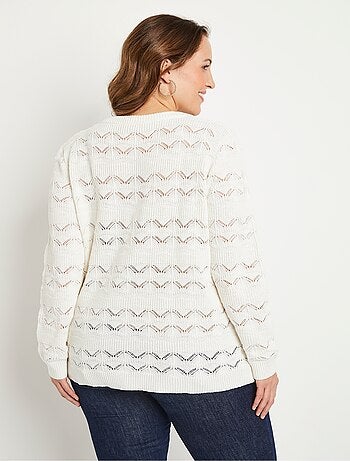 Gilet cardigan court ajouré boutonné