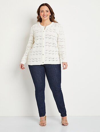 Gilet cardigan court ajouré boutonné