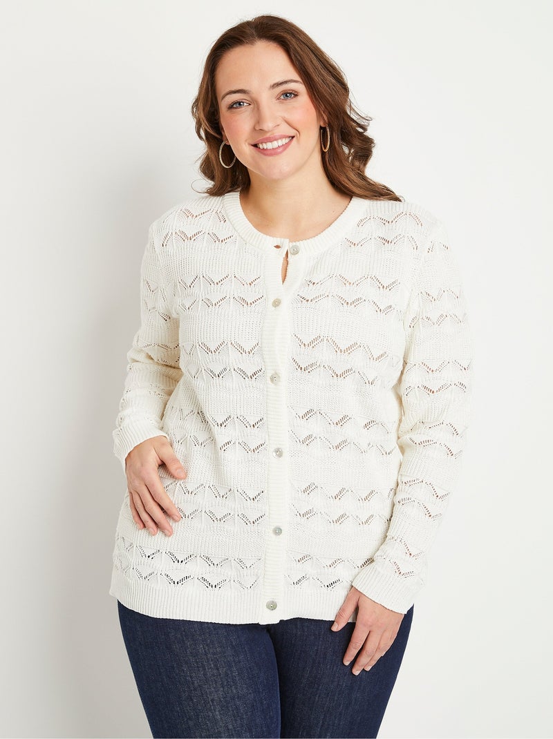 Gilet cardigan court ajouré boutonné Blanc - Kiabi