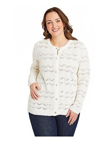 Gilet cardigan court ajouré boutonné
