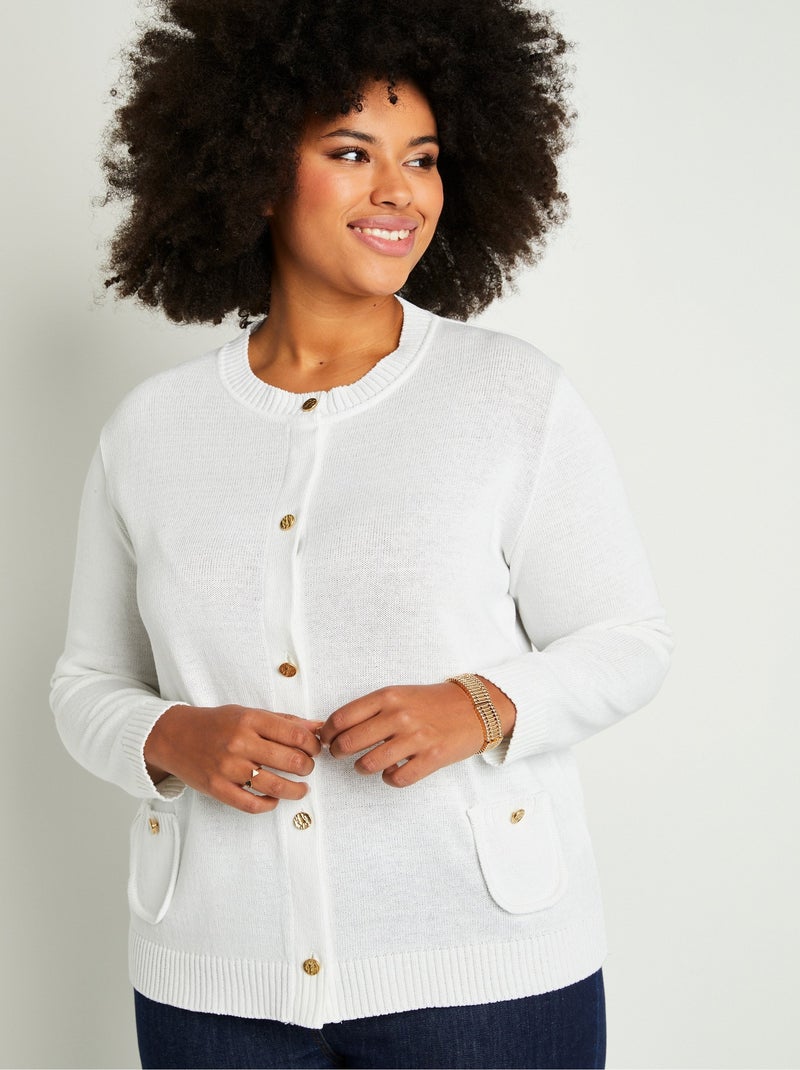 Gilet cardigan court boutonné - Afibel Blanc - Kiabi
