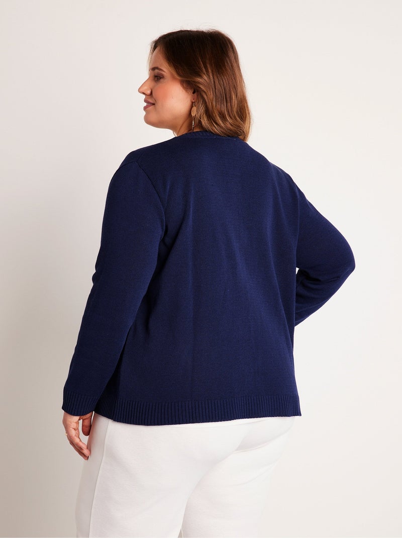 Gilet cardigan court boutonné - Afibel Bleu marine - Kiabi