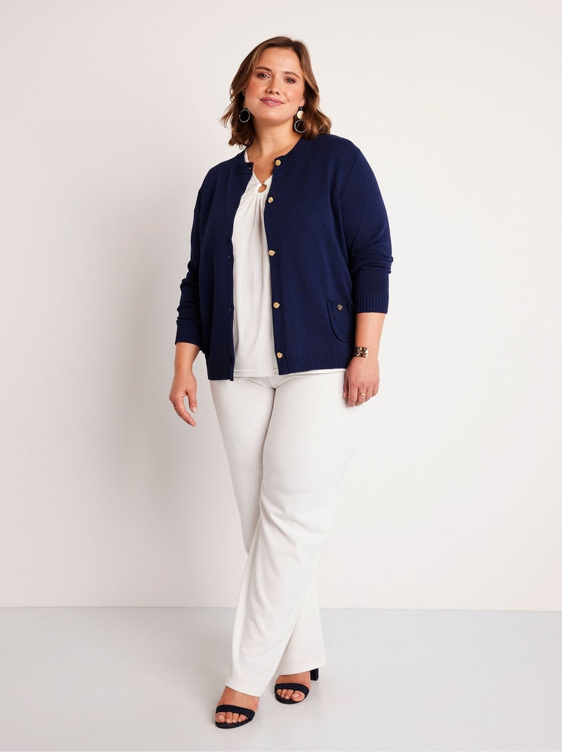 Gilet cardigan court boutonné - Afibel Bleu marine - Kiabi