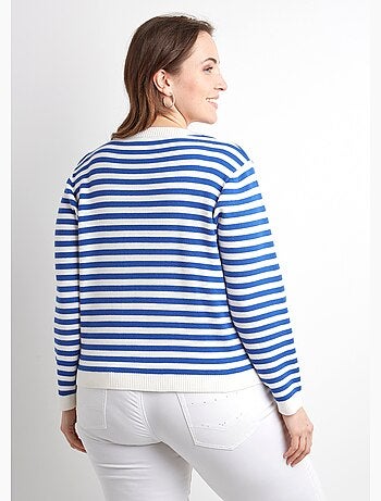 Gilet cardigan court col rond rayé boutonné - Afibel