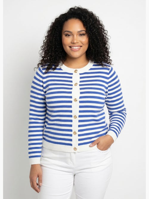 Gilet cardigan court col rond rayé boutonné - Afibel - Kiabi