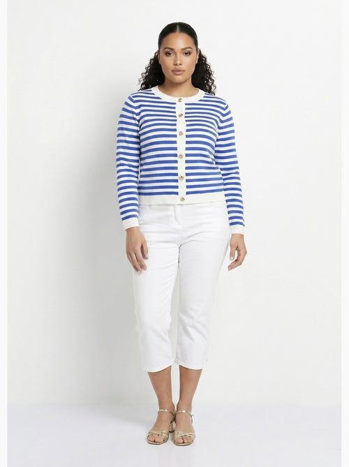 Gilet cardigan court col rond rayé boutonné - Afibel - Kiabi