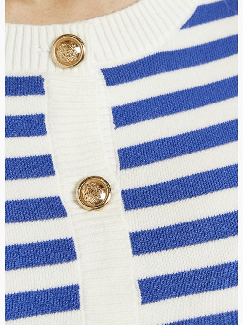Gilet cardigan court col rond rayé boutonné - Afibel - Kiabi