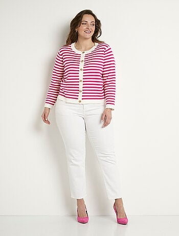 Gilet cardigan court col rond rayé boutonné - Afibel