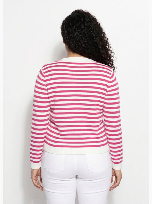 Gilet cardigan court col rond rayé boutonné - Afibel - Kiabi