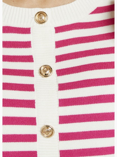 Gilet cardigan court col rond rayé boutonné - Afibel - Kiabi