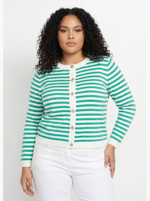 Gilet cardigan court col rond rayé boutonné - Afibel - Kiabi