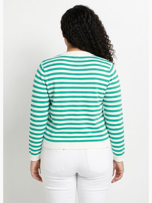 Gilet cardigan court col rond rayé boutonné - Afibel - Kiabi