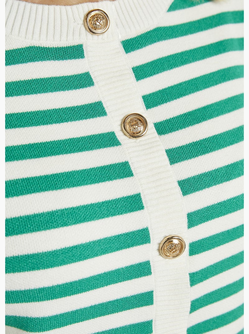 Gilet cardigan court col rond rayé boutonné - Afibel Vert - Kiabi