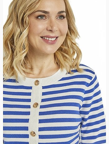 Gilet cardigan court col rond rayé boutonné