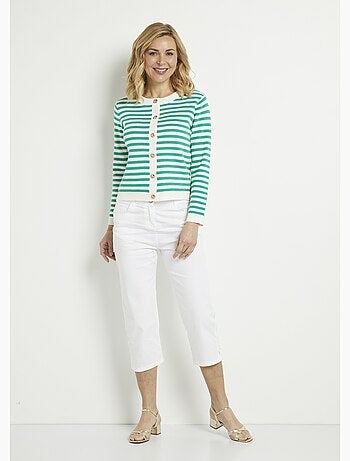 Gilet cardigan court col rond rayé boutonné