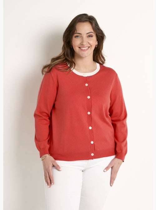 Gilet cardigan doux col rond boutonné - Afibel - Kiabi