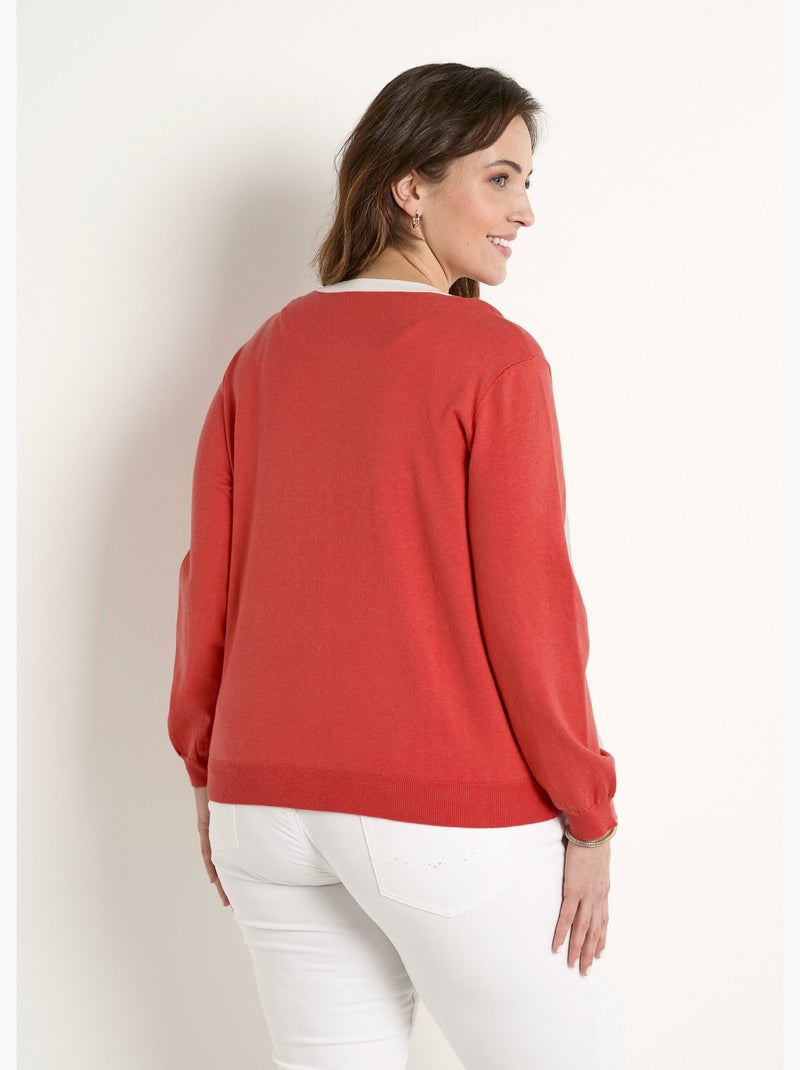 Gilet cardigan doux col rond boutonné - Afibel Rouge coquelicot - Kiabi
