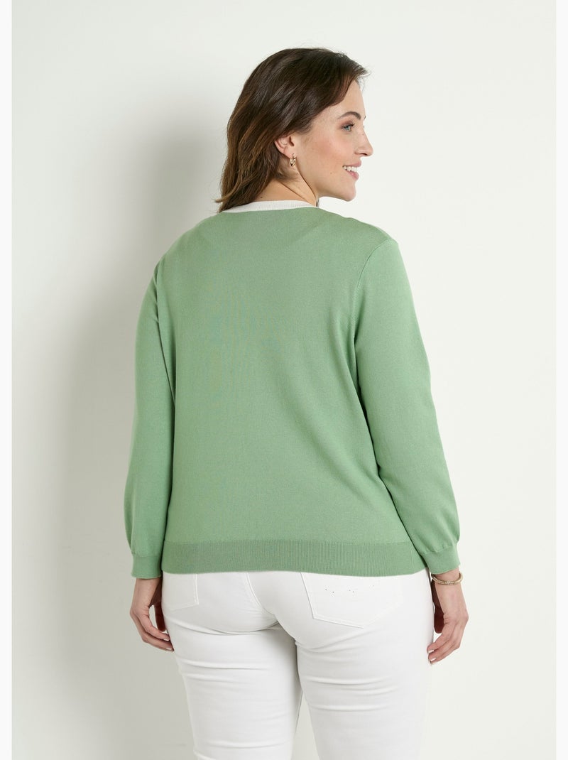 Gilet cardigan doux col rond boutonné - Afibel Vert d'eau - Kiabi