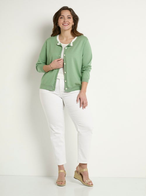 Gilet cardigan doux col rond boutonné - Afibel - Kiabi