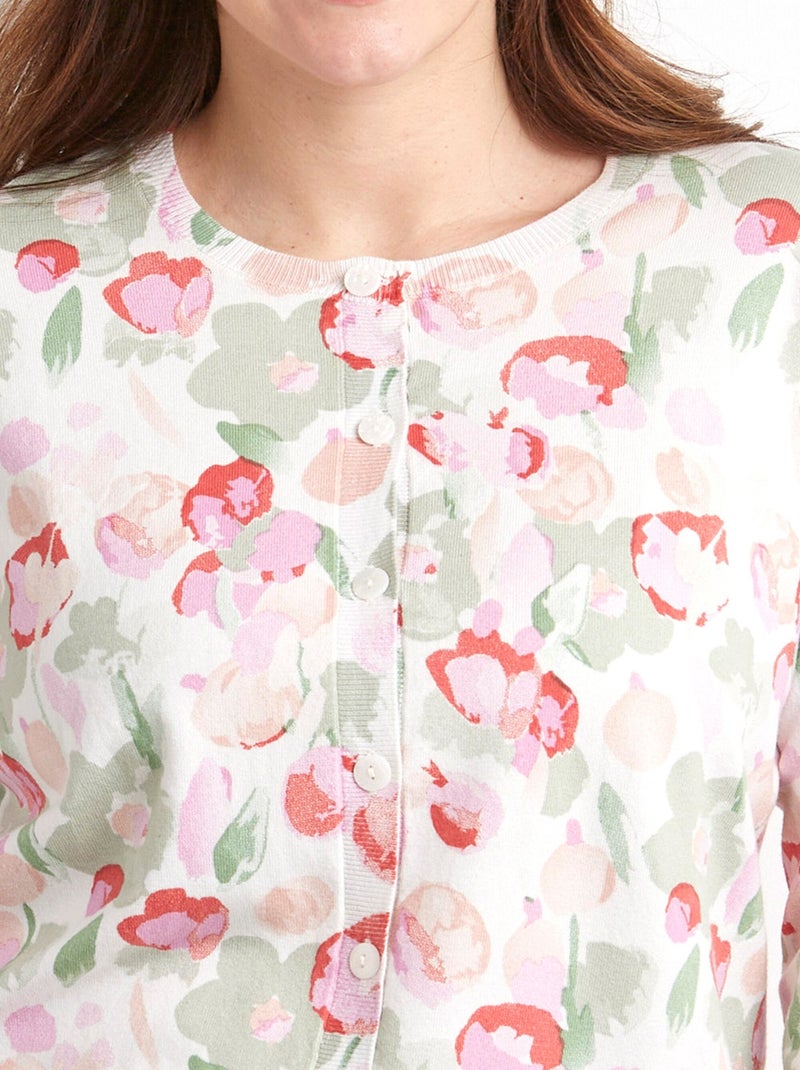 Gilet cardigan doux col rond boutonné - Afibel Vert - Kiabi
