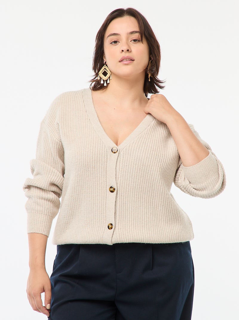 Gilet cardigan en maille côtelée Beige - Kiabi