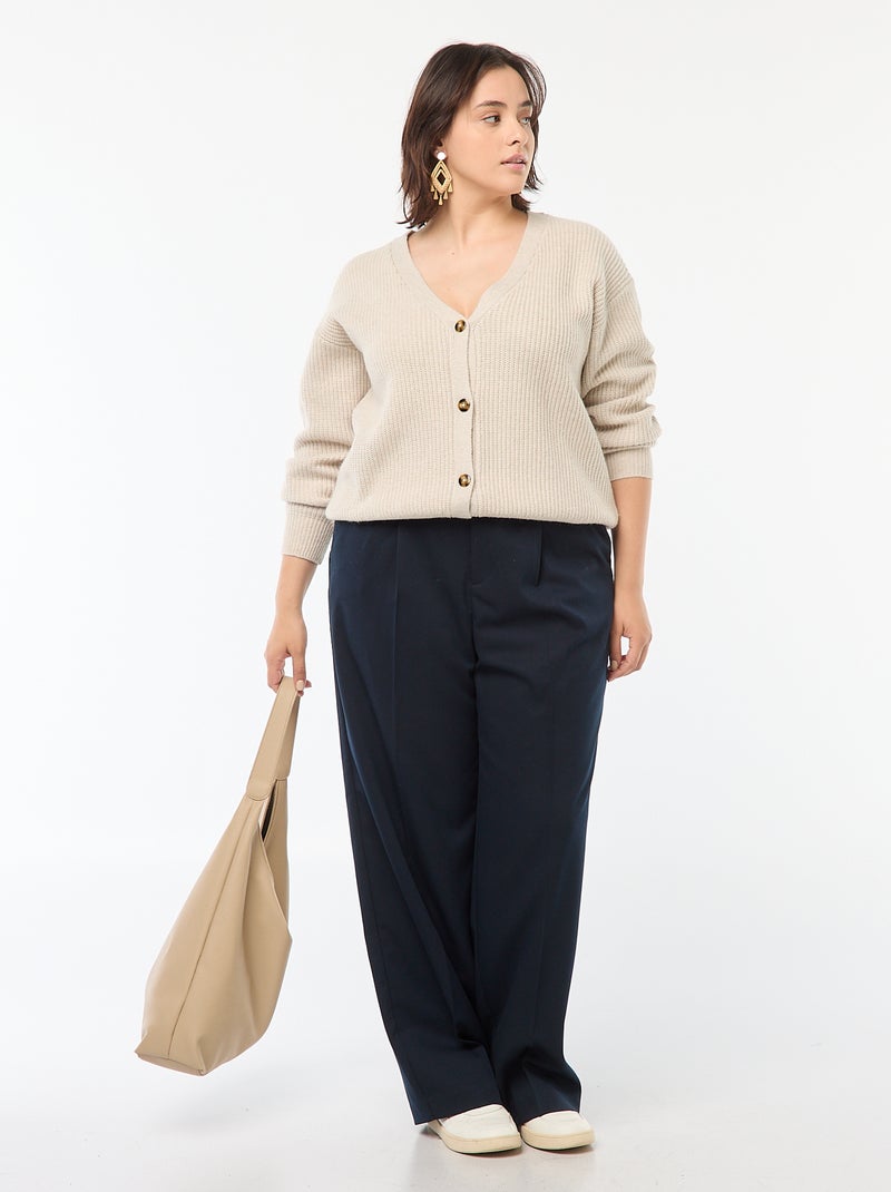 Gilet cardigan en maille côtelée Beige - Kiabi