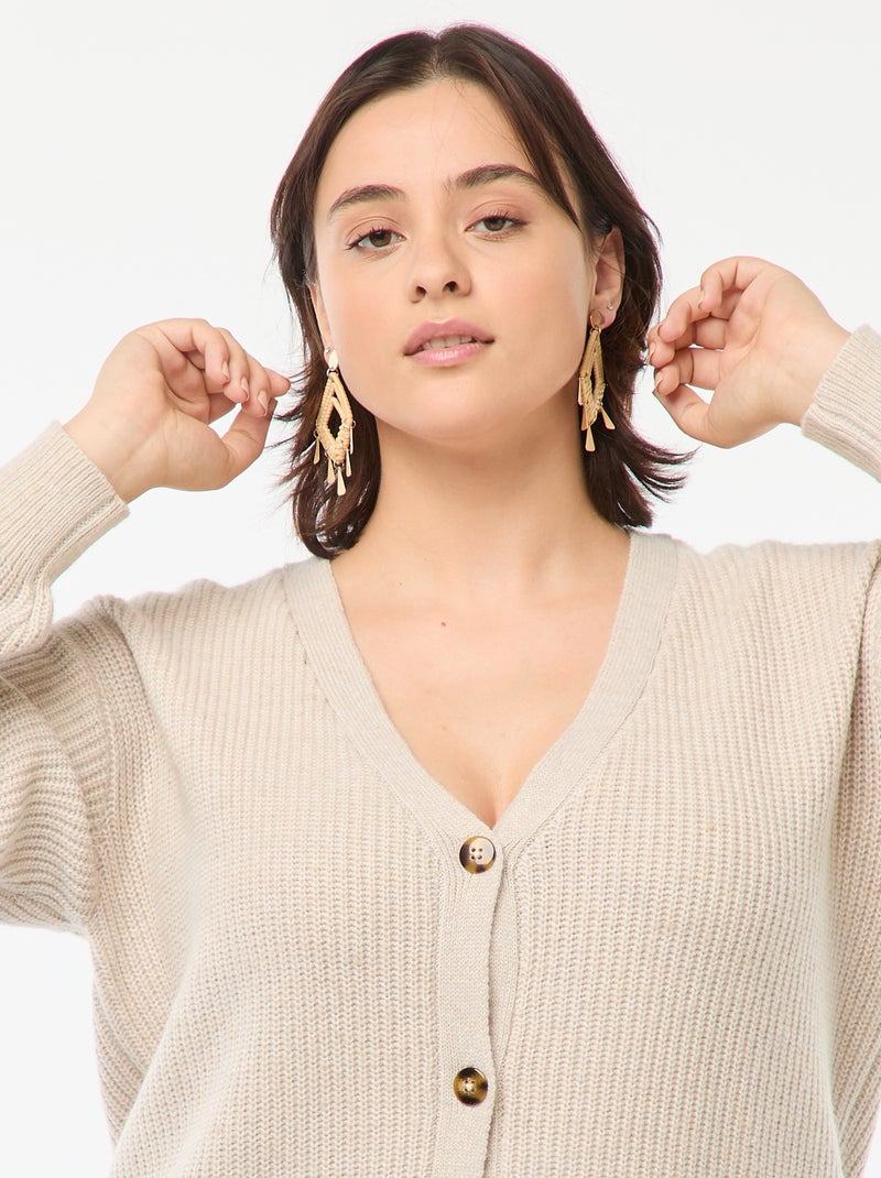 Gilet cardigan en maille côtelée Beige - Kiabi