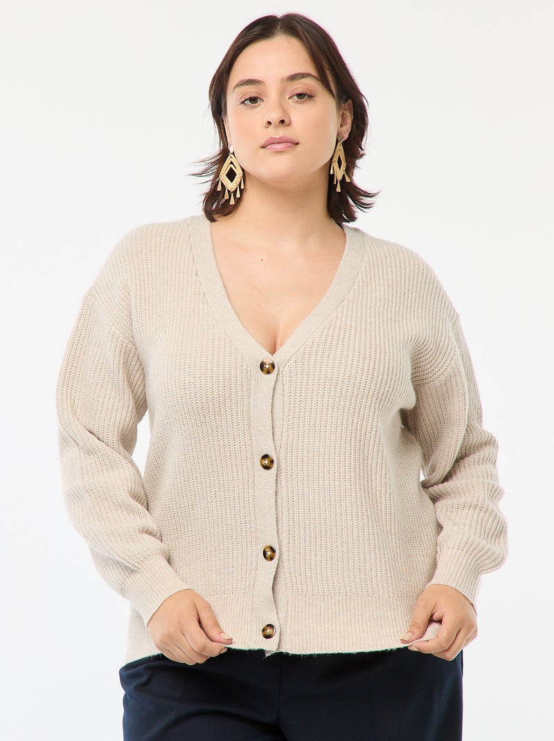 Gilet cardigan en maille côtelée Beige - Kiabi